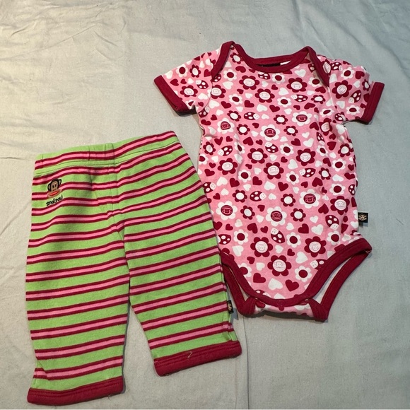 Paul Frank - Newborn Pink Floral Onesie and Striped Pants Set - Picture 1 of 4